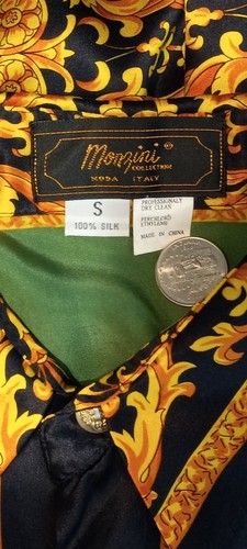 VINTAGE MEN'S MONZINI SILK SHIRT MULTICOLOR LION KING OF THE JUNGLE SMALL - Picture 5 of 7