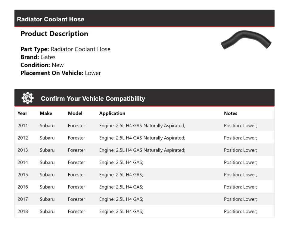 Manguera de refrigerante de radiador puertas inferiores para Subaru Forester 2011-2018 2012 2013 2014 Foto 2 de 4