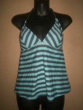MOSSIMO BLUE GRAY STRIPE HALTER SWIM TANKINI TOP SWIMSUIT SIZE S