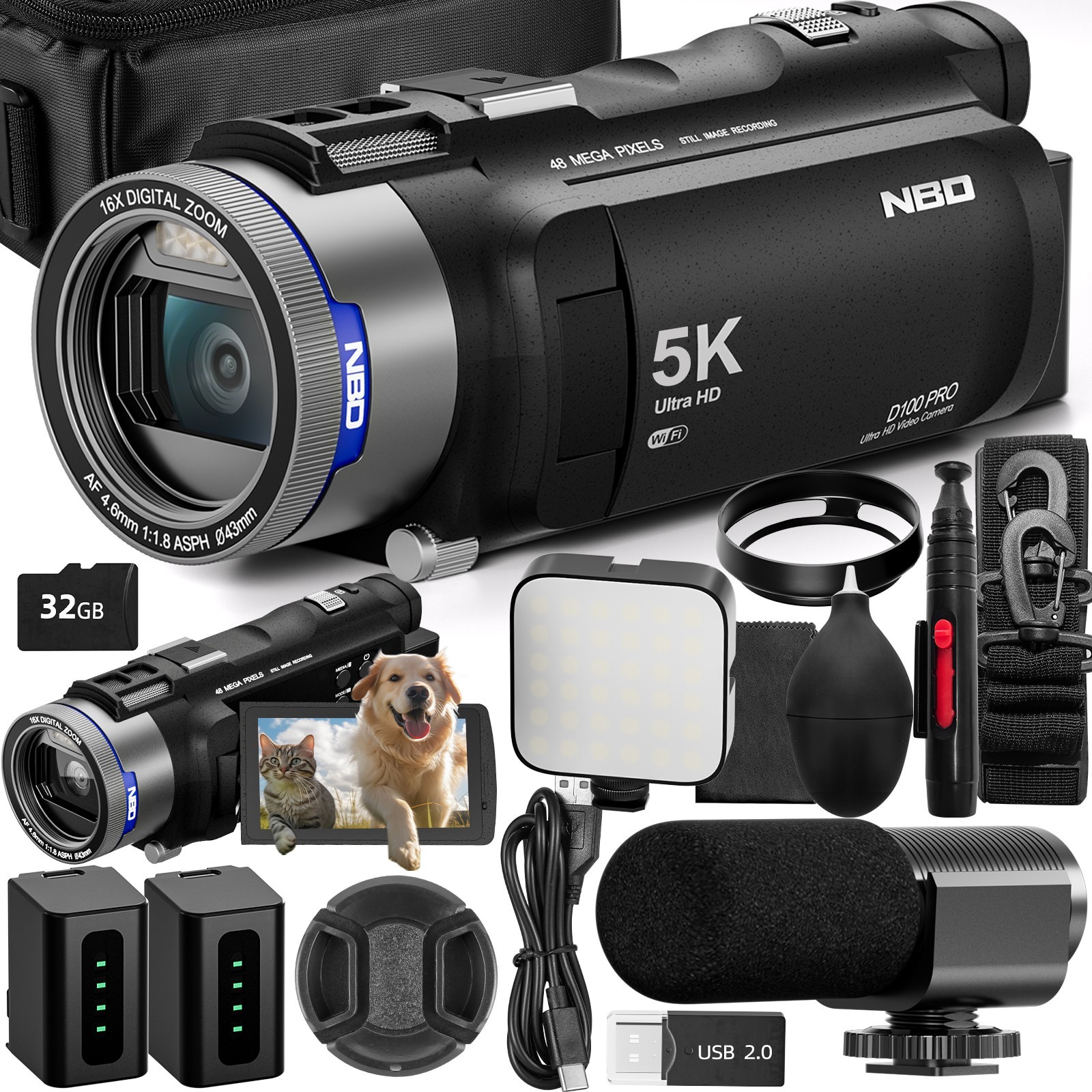 5K Ultra HD Camcorder Video Camera 48MP 16X for YouTube With
