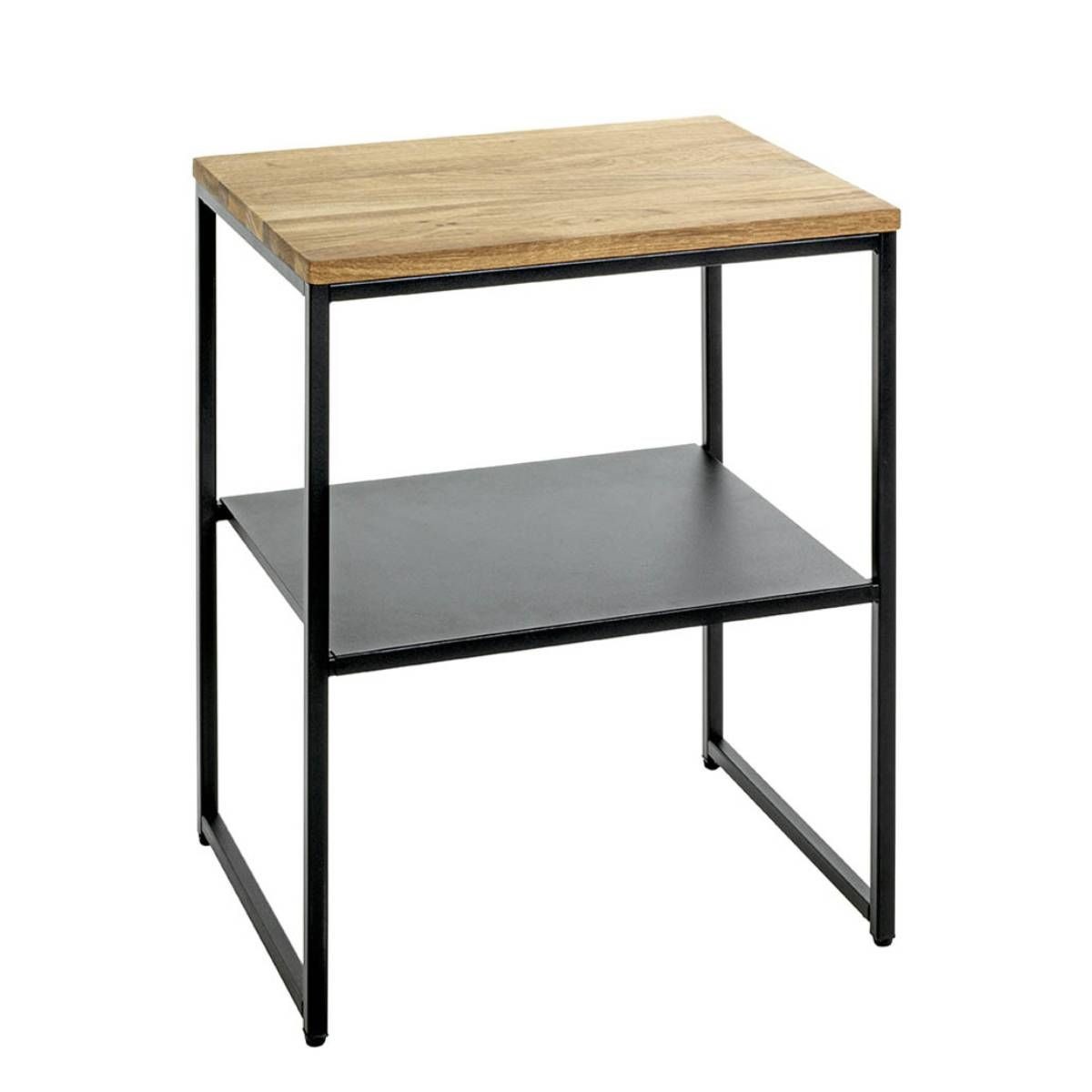 Table d'appoint chêne et noir Pika 60cm, bout de canapé rond à deux plateaux