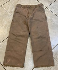Vintage Mens Carhartt Double Knee Brown Carpenter Pants Custom Size 32x25