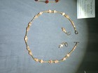 NWT BIRCH HILL PENDANT PIERCED EARRINGS SET ENAMEL PEACH CATS EYE GLASS CABOCHON — photo 2