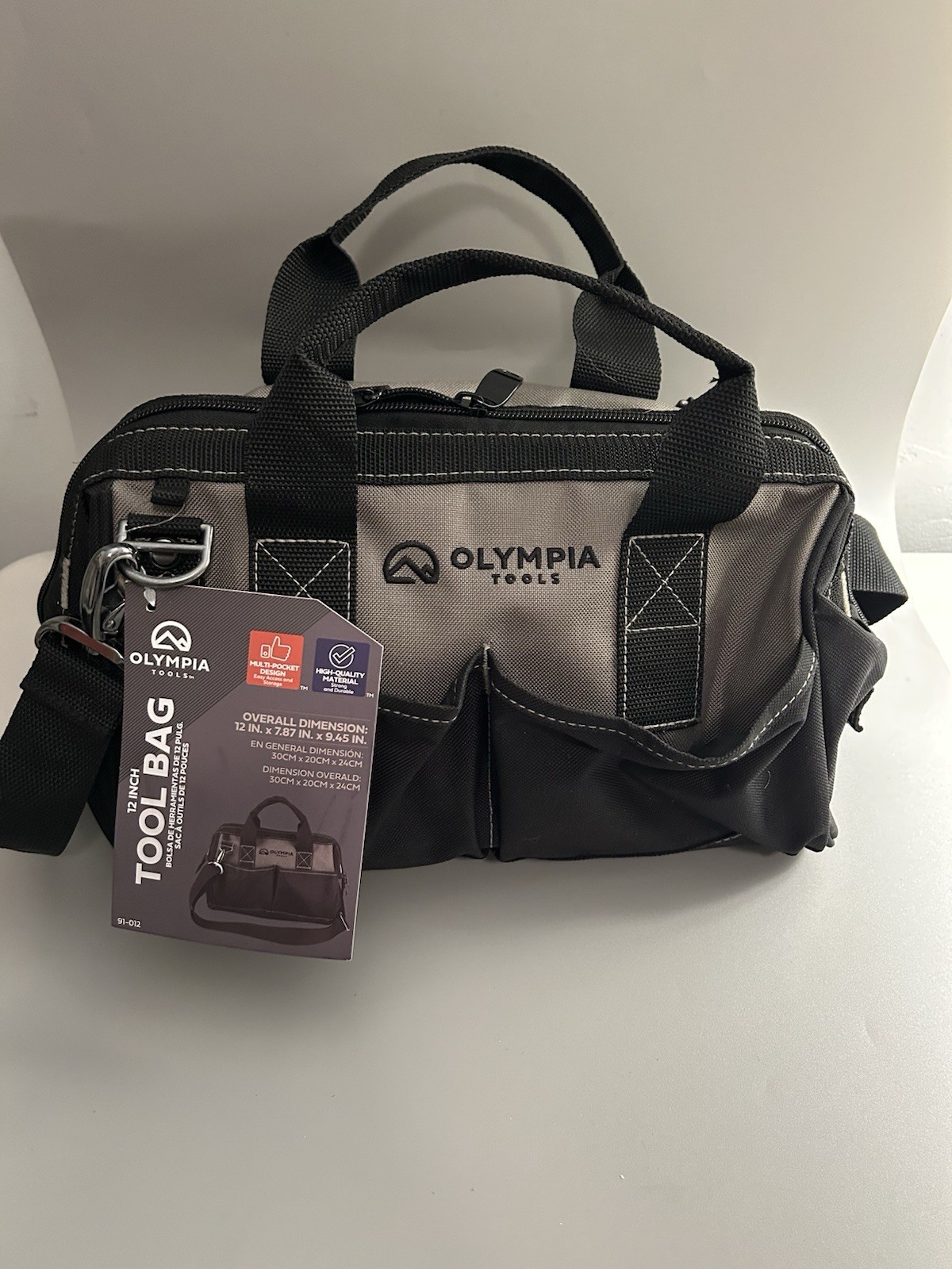 Olympia Tool Bag 12 Inch, Heavy Duty Tools Bag with 3 Large Pockets, Adjustable