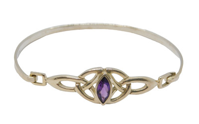 Sterling Silber Marquise Amethyst keltisches Muster Armreif Armband Vintage um 1990