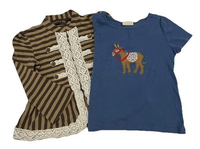 Mini Boden Donkey 5-6 Year Kids Shirt & Mustard Pie Crochet Stripe Top Animal