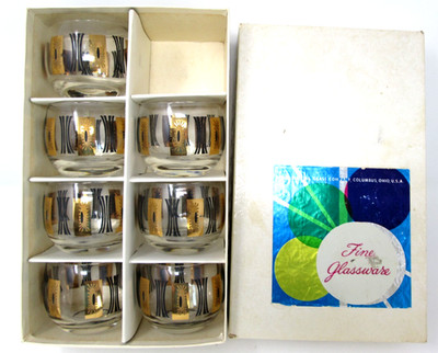 Vintage Federal Glass Roly Poly Tumbler Glasses MCM Pandora Cocktail Set 4oz
