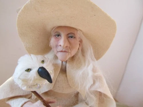 Artisan Pat Benedict Witch Doll &  Owl Mask Halloween  Dollhouse Miniature 1:12