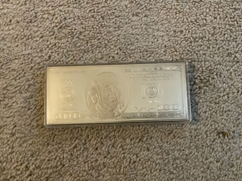 Vintage 2000 Commemorative $100 Federal Reserve Note Proof 4 oz Silver Art Bar