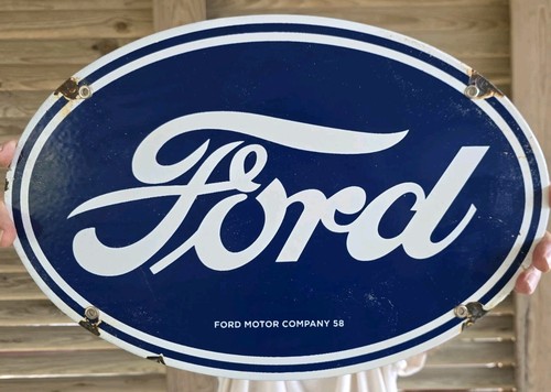 VINTAGE 1958 LARGE FORD PORCELAIN SIGN 16.5"×11"