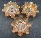 THREE LOVELY VINTAGE CARNIVAL DUGAN FISH SCALE & BEADS 6” BOWLS
