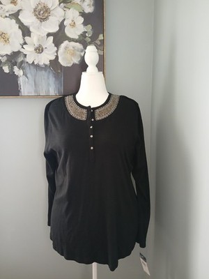 Chaps women new black long sleeve top size 1x 
