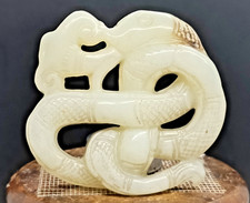 Ancien pendentif sculpture serpent et dragon vieux jade hetian Chine
