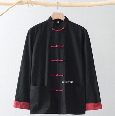Tang suit Coat Chinese style Men Long sleeve Cotton linen Jacket Buckle Han Fu