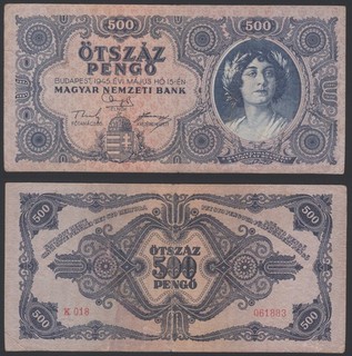 Hungary 500 pengo 1945 Woman Ornaments P117x Error NЯTЬCOT Block K018 aF/VF