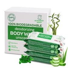 No Rinse Bathing/Shower Wipes Unscented Body Wipes Bamboo & aloe-240/1440 CT-FPN