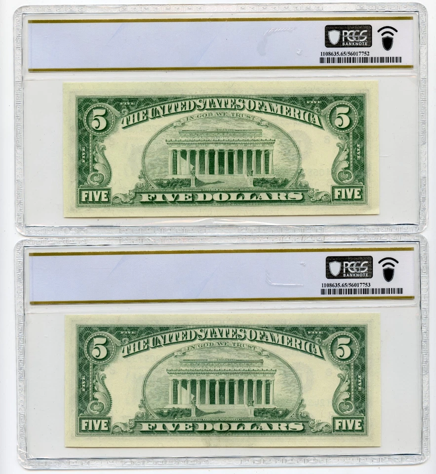 2 - 1969 $5 Federal Reserve Note St. Louis H-A Block PCGS GEM UNC 65 PPQ - Image 2 of 2