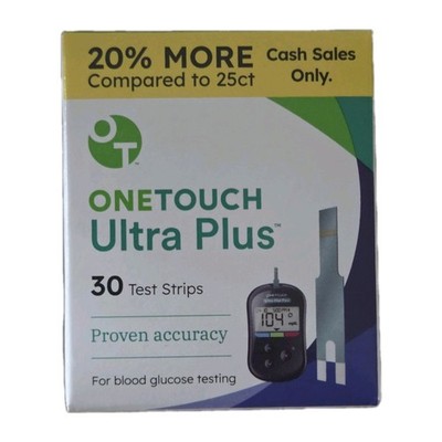 OneTouch Ultra Plus Test Strips 30 Count New Sealed Exp 06/30/2027 Blue