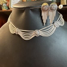Sterling 925 Anatoli Silver Festoon Necklace And Matching Earrings Sterling 925 Anatoli Silver Festoon Necklace And Matching Earrings