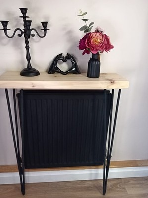 Chunyk rustikaler Massivholz Heizkörper Konsolentisch 91 cm Vintage Regal mit Haarnadel