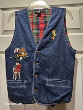 Vintahe Y2K Warner Brothers Looney Tunes Vest Womens Small Flannel Lined Denim