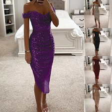 Women Off Shoulder Evening Dress Sequined Prom Gown Party Wear All Season