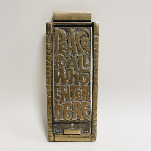 Vintage MCM Brass Door Knocker “Peace To All Who Enter Here” 1969 Terra Sancta - Picture 1 of 11