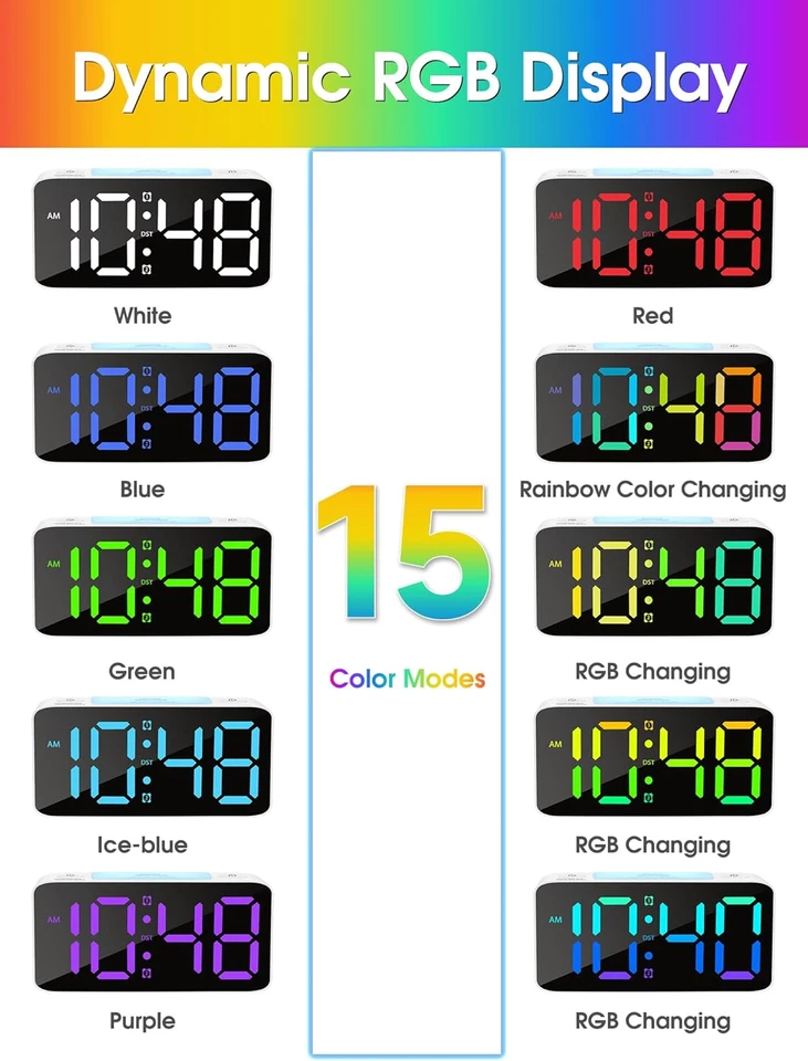 Super Loud Alarm Clock for Heavy Sleepers Adults,Digital Clock with 7 Color Nigh - Image 3 of 4