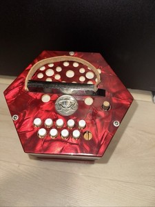 Rare Beautiful Red Vintage Scholer Concertina Accordion 20 Button  Squeeze Box