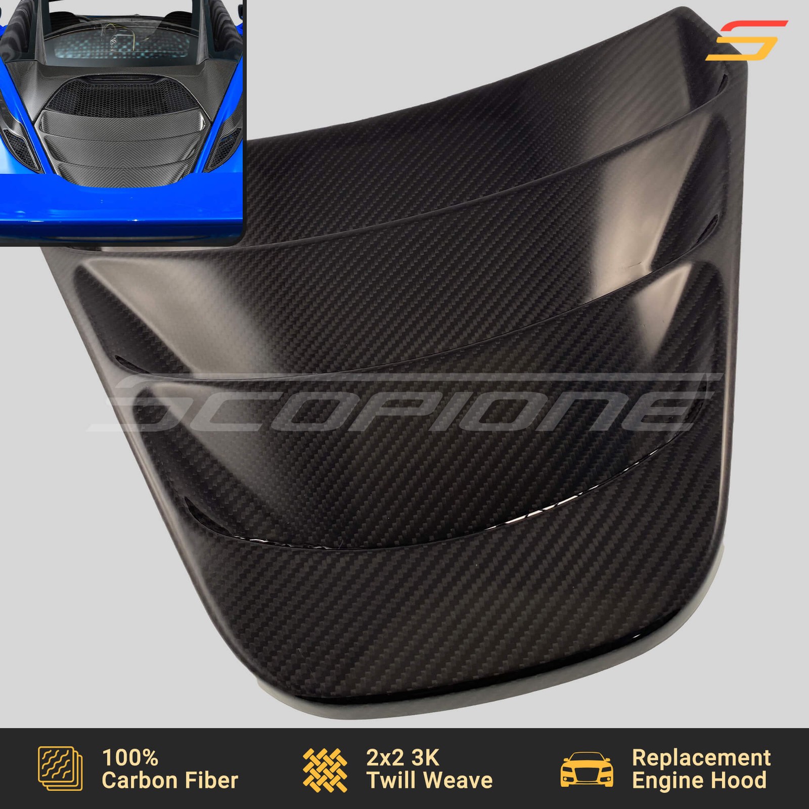 Scopione Carbon Fiber Rear Engine Cover Grille Deck Hood for McLaren 720S Coupe