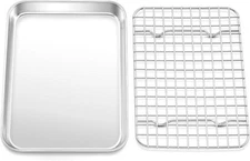 Toaster Oven Baking Pan with Rack, 9”X 7” Stainless Steel Small Baking Tray and