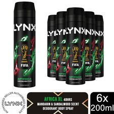 Lynx XL Africa Body Spray 48H Fresh Mandarin & Sandalwood Scent Deo, 6x200ml