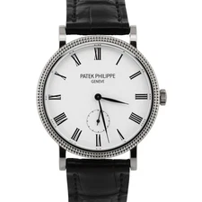 Patek Philippe Calatrava HOBNAIL Roman 18K White Gold Leather 31mm Watch 7119G