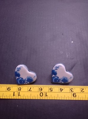 Vintage Blue Delftware style Stud Earrings And Matching Brooch