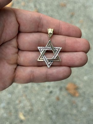 Real 10K Gold Diamond-Cut Textured Double Row Star of David Charm Pendant