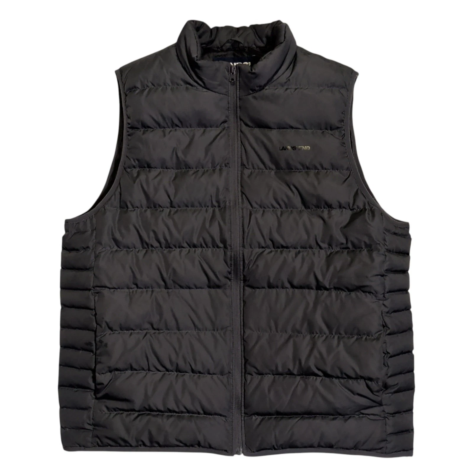 Lands End Down Puffer Vest Mens Size XL Black Full Zip Button Puffy Gorpcore