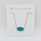 New Kendra Scott Elisa Silver Pendant Necklace In Teal Drusy