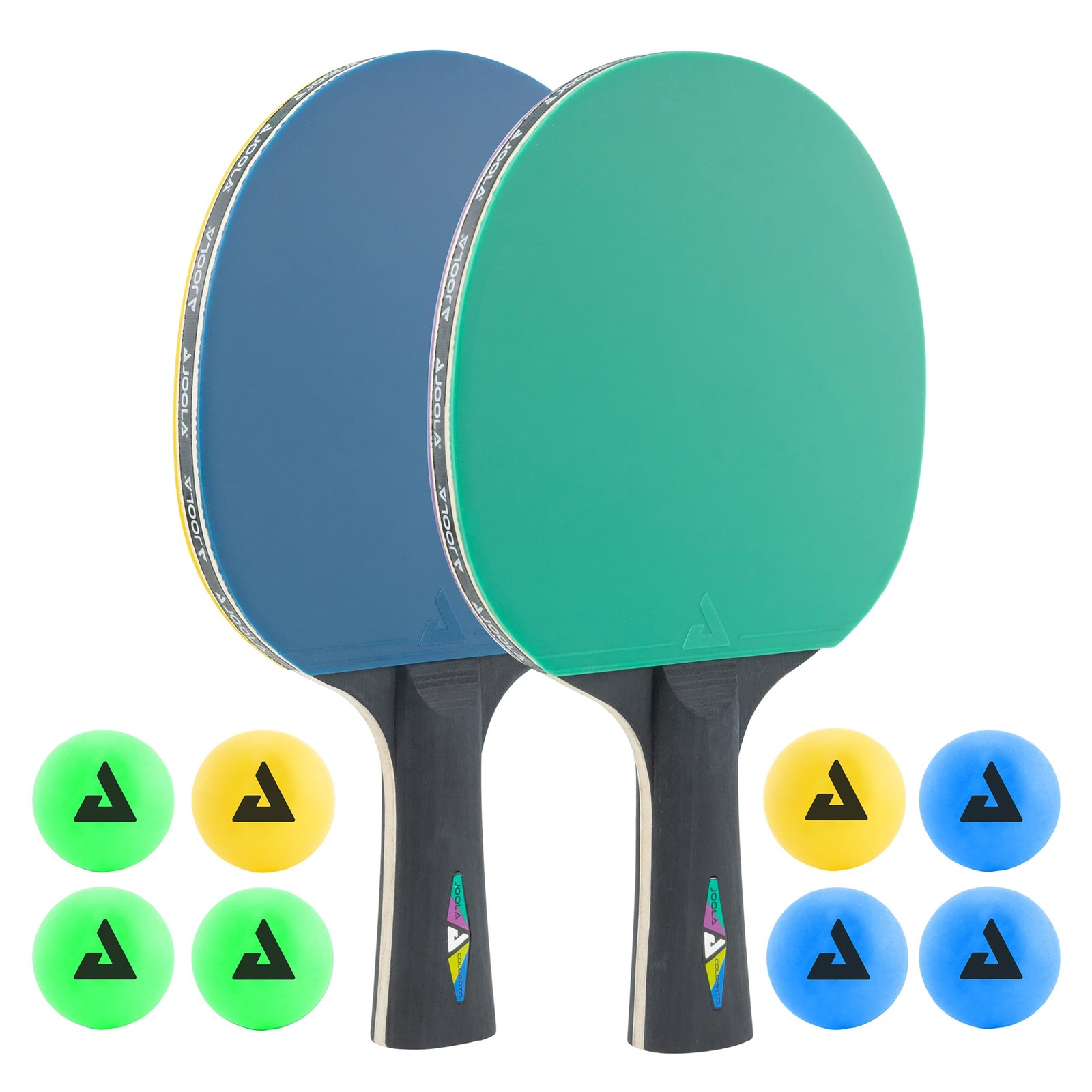 JOOLA Colorato Table Tennis Set – 2 Colourful Bats & 8 Balls for Stylish Play