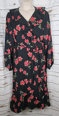 #ad #ad Draper James Red Floral Wrap Dress Womens Midi New 3X Ruffled Long Sleeves $29.99