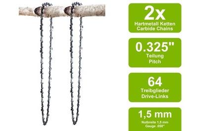 2 Hartmetall Sägeketten passend für Partner P5000 | 38cm 0.325 64TG 1,5mm