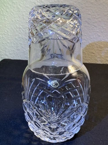 Vtg Waterford-Style Crystal Tumble Up Bedside Carafe and Tumbler Glass Hungary