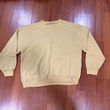 Vintage 90s Russell Athletic Faded Yellow Blank Crewneck Sweatshirt XL Distresse