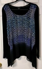 Pre-Owned Karen Kane Cobalt Blue Turquoise Silver Asymetrical Tunic USA Made LG