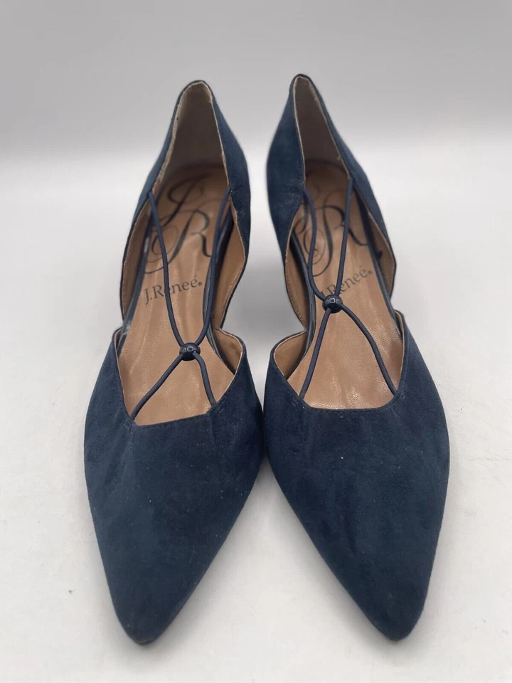 J. Renee Veeva Pumps Women's Sz 8M Navy Blue Jeweled Cinched Band Pointed-Toe - Image 2 of 4