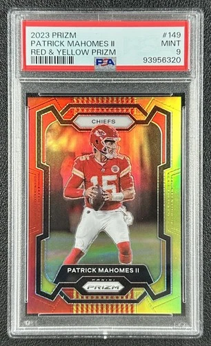 PATRICK MAHOMES II PSA 9 2023 PANINI PRIZM #149 RED AND YELLOW 26/44 CHIEFS