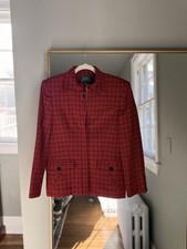Lauren Ralph Lauren Vintage Red Windowpane Wool Zip Jacket Made in USA Size 4