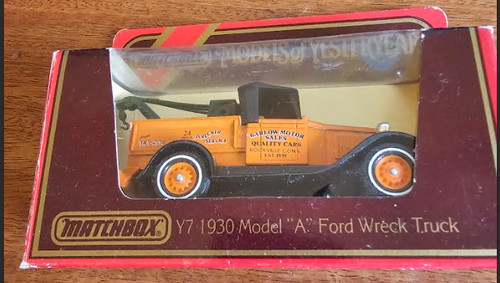 Matchbox Ford Model A Wreck Truck Barlow Motor Sales 24 Hour Service Code Y7.