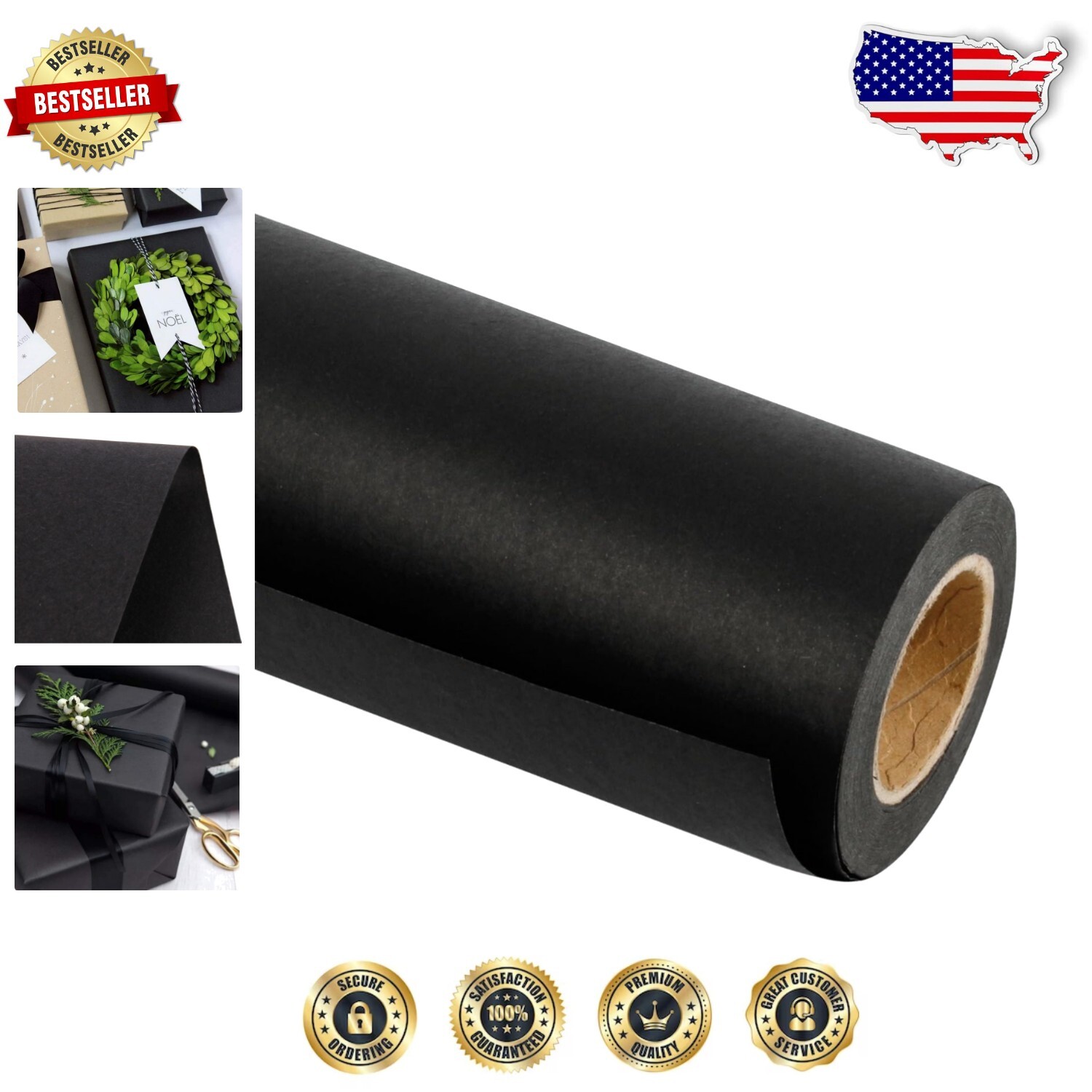 36-Inch Wide Black Kraft Paper Roll for Packing Crafts and Decor