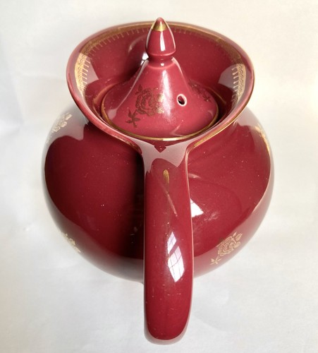 HALL CHINA Gold Roses Windshield 6 cup Teapot EUC - Picture 4 of 7