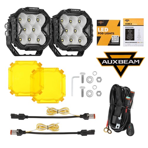 AUXBEAM 2X 4" LED Work Light Flood Fog Pods DRL Turn Signal For Jeep JL JT 18-24 - Picture 11 of 12